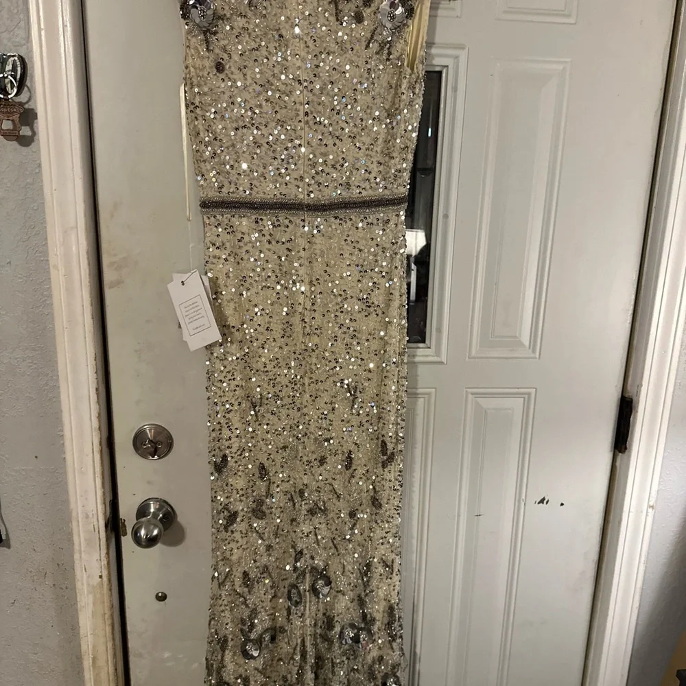 Mac Duggal Silver Sequin Beaded Fitted Prom Dress - Picture 8 of 11